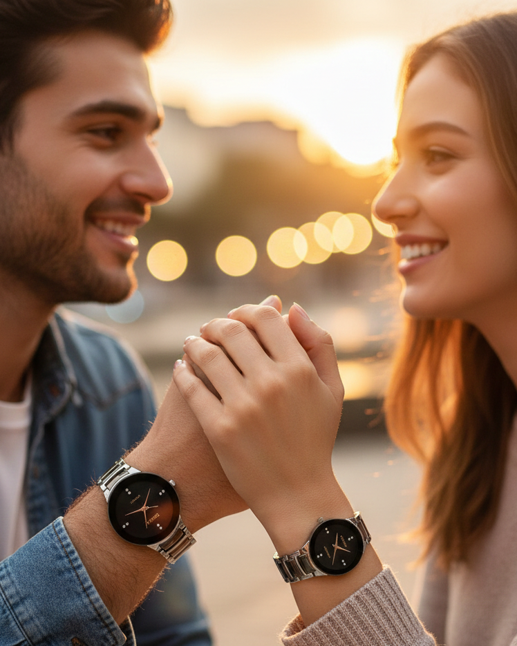 POSITIF Couple Watch – Elegant Matching His & Her Timepieces | Stylish Pair Gift For Lovers, Anniversary & Special Occasions (random colour)