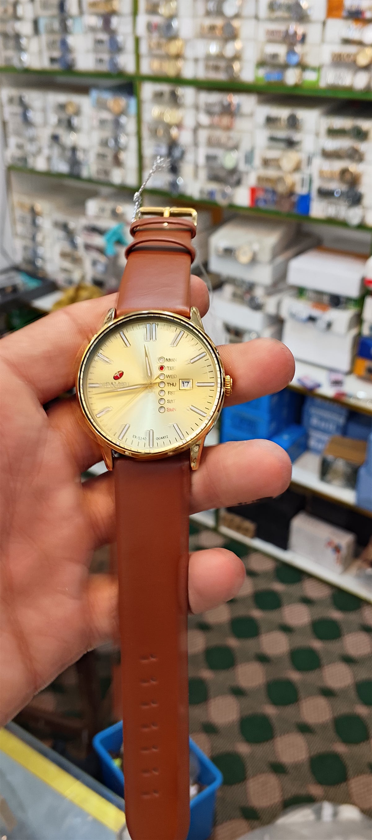 Classic Gold Case Dress Watch with Leather Strap
